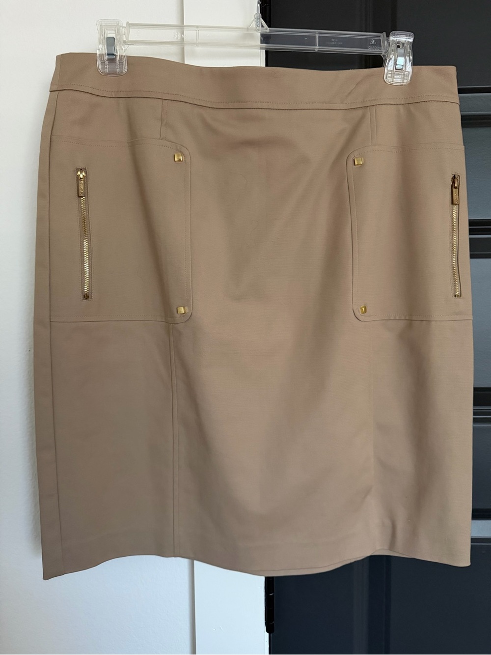 Calvin Klein Beige Pencil Skirt with Gold Zippers